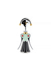Anthropomorphic silver, gold, and light green corkscrew by Alessi, featuring a smiling face, red accents, and a fluted black base.