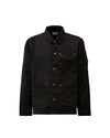 Black textured jacket by Alessi with collared neckline, button front, utility pockets including a chest pocket with 'C.P. Company ALESSI' text, and sleeve lens detail.