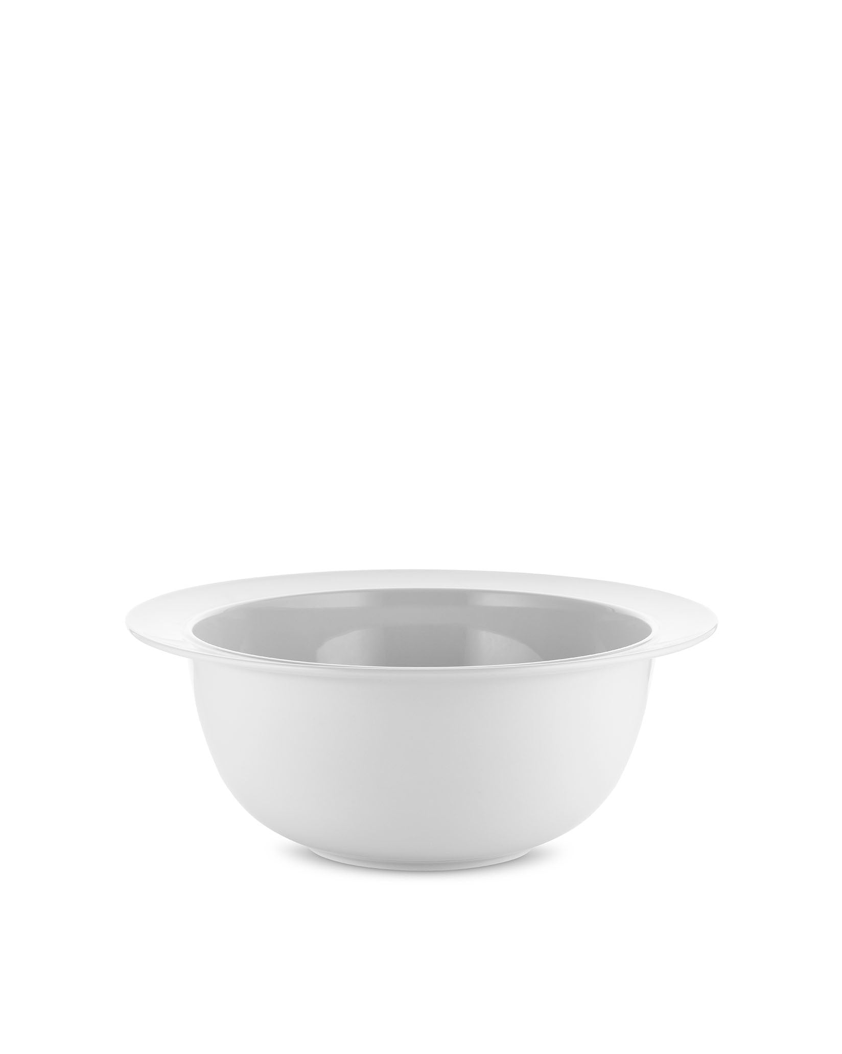 White salad serving bowl by Alessi with a light gray interior and a wide, flat rim.