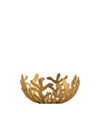Gold-toned bowl by Alessi with intricate, organic coral-like cutout design.