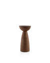 Dark brown wooden salt and pepper grinder by Alessi, with a unique two-part sculptural design.