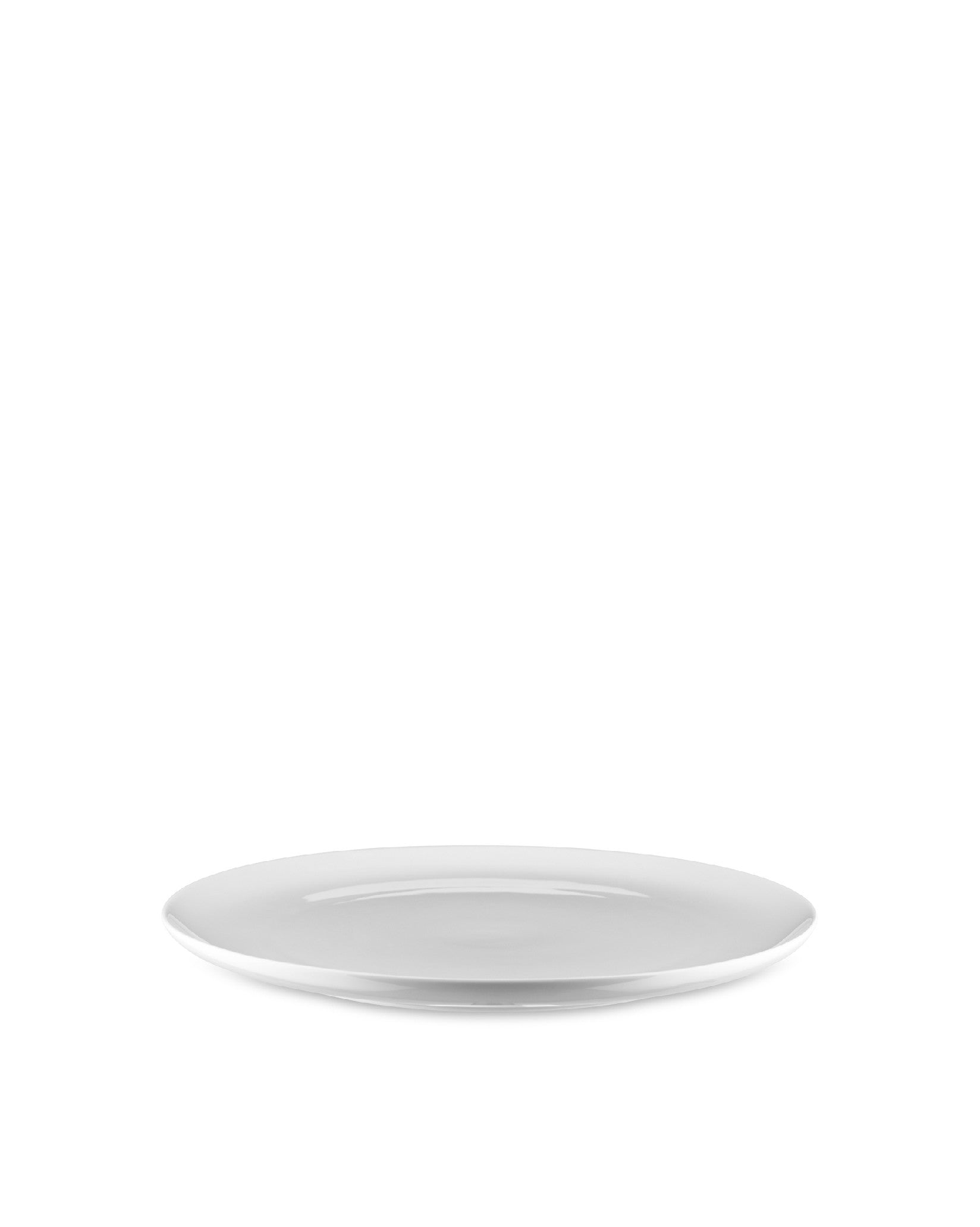White oval dining plate by Alessi with a subtle raised rim, shown from an angled perspective.
