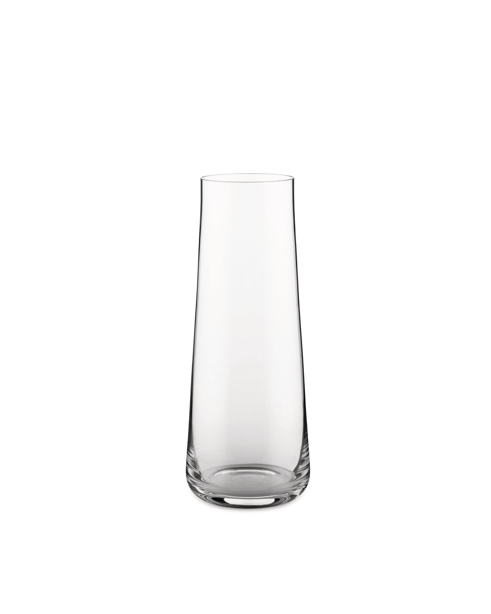 Clear glass Eugenia pitcher by Alessi with a sleek, minimalist design on a white background.