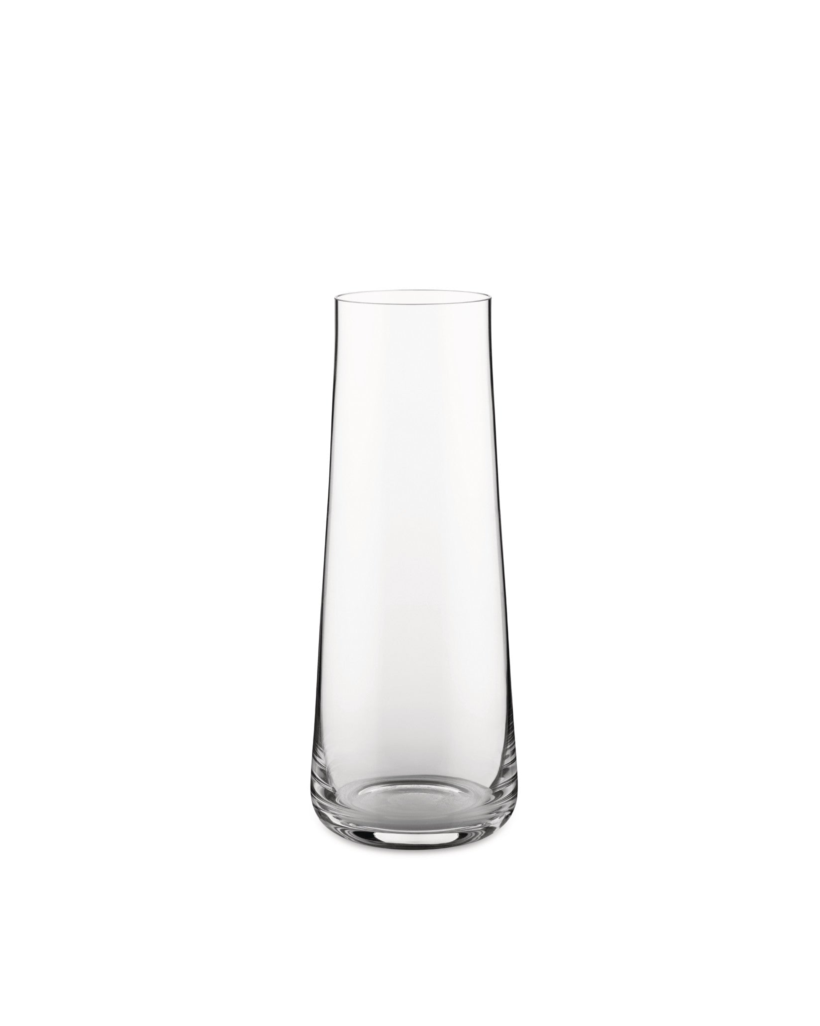 Clear glass Eugenia pitcher by Alessi with a sleek, minimalist design on a white background.