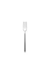 Silver metal Clivo table fork by Alessi, with four sleek tines and a smooth, polished handle.