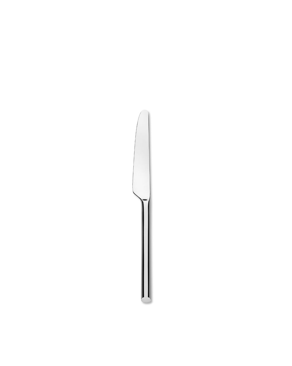 A sleek, silver stainless steel table knife by Alessi, centered vertically on a white background.
