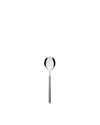 Polished silver Clivo tea spoon by Alessi, featuring a modern design with a rounded bowl and slim handle.