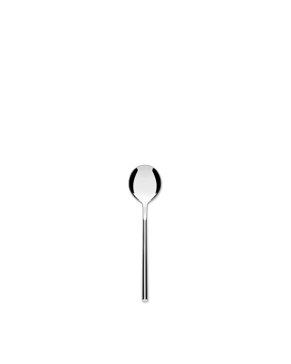 Polished silver Clivo tea spoon by Alessi, featuring a modern design with a rounded bowl and slim handle.