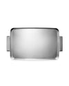 A silver rectangular tray by Alessi, with rounded corners and integrated handles, shown from a top-down view.