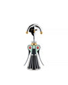 Character-shaped metal corkscrew by Alessi, featuring a stylized face with gold accents and a mint green, black, and red body.
