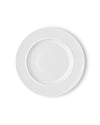 White round dining plate by Alessi, with a wide rim and a soft shadow, viewed from above.