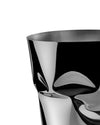 Silver sculpted metal wine cooler by Alessi, featuring a highly reflective, crumpled surface.