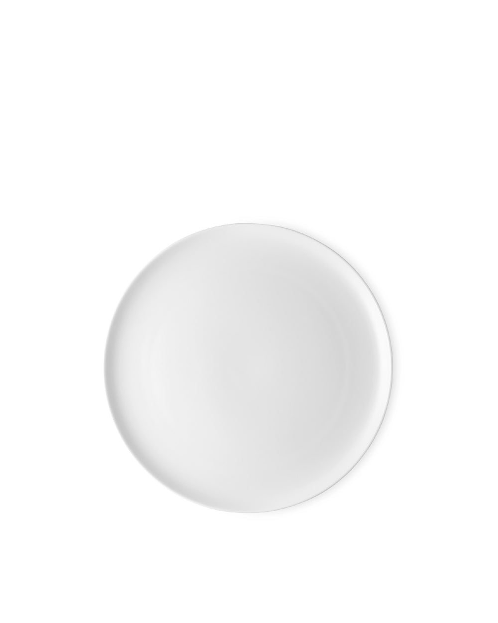 White round dining plate by Alessi with a subtle shadow on a white background.