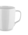 White glossy mug by Alessi with a simple D-shaped handle, viewed from the side.