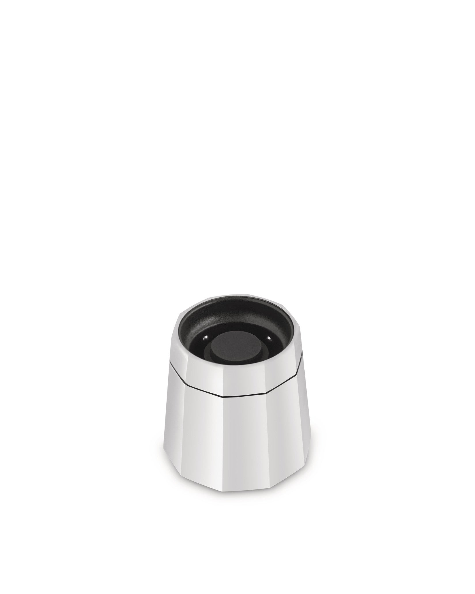 Silver faceted stopper by Alessi with a black interior.