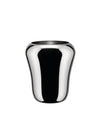 Shiny chrome Babà laundry basket by Alessi with a wide, curved silhouette and reflective surface.