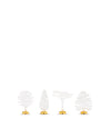 White and gold Barkplace Tree place markers by Alessi, in four distinct abstract tree designs.