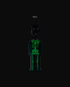 Black Alessandro M. corkscrew by Alessi with a green glow-in-the-dark skeleton design, back view.