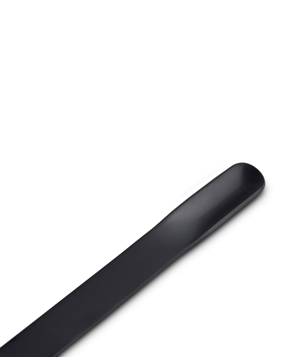 Black cup by Alessi with a sleek, elongated form and a smooth, matte finish.