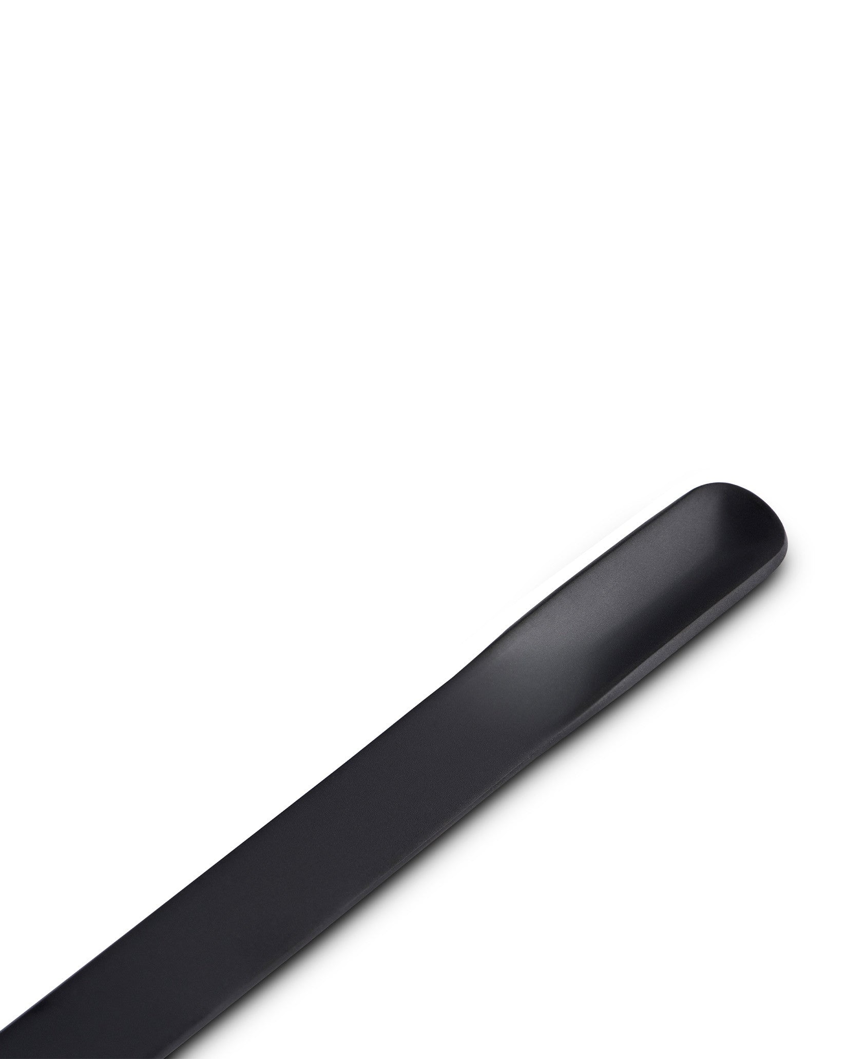 Black cup by Alessi with a sleek, elongated form and a smooth, matte finish.