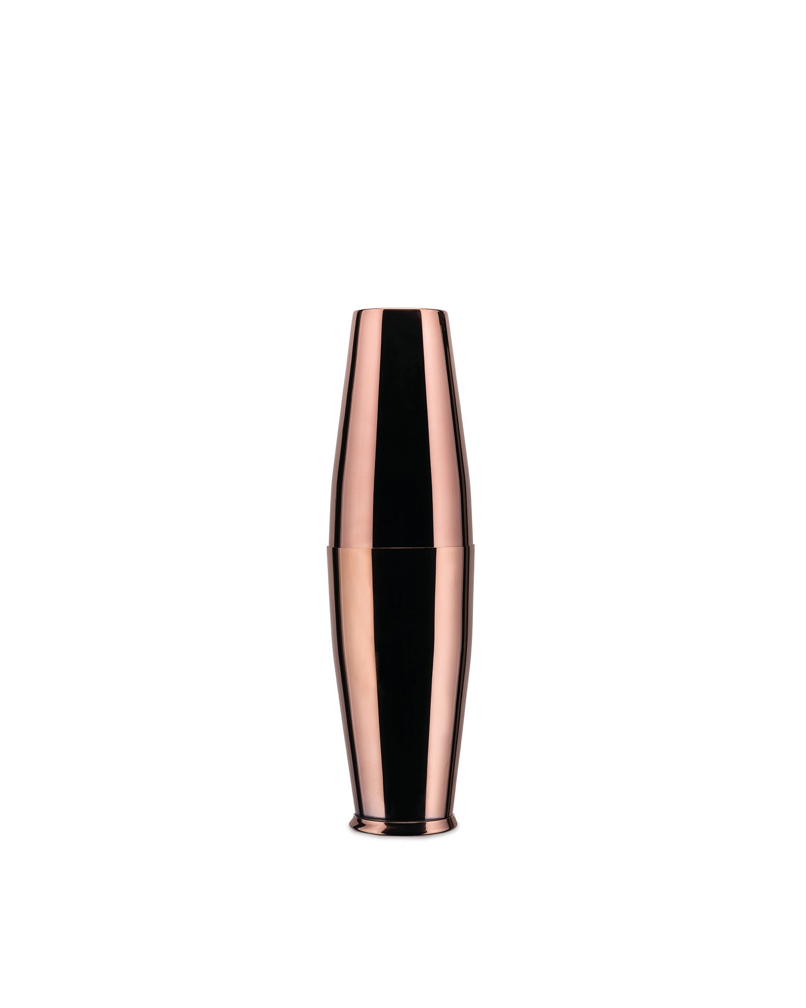 Rose gold cocktail shaker by Alessi with a two-part design and polished metallic finish.