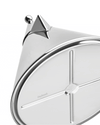 Polished stainless steel conical kettle by Alessi, with a spherical knob, triangular accent, and 'Daybreak' text on its base.