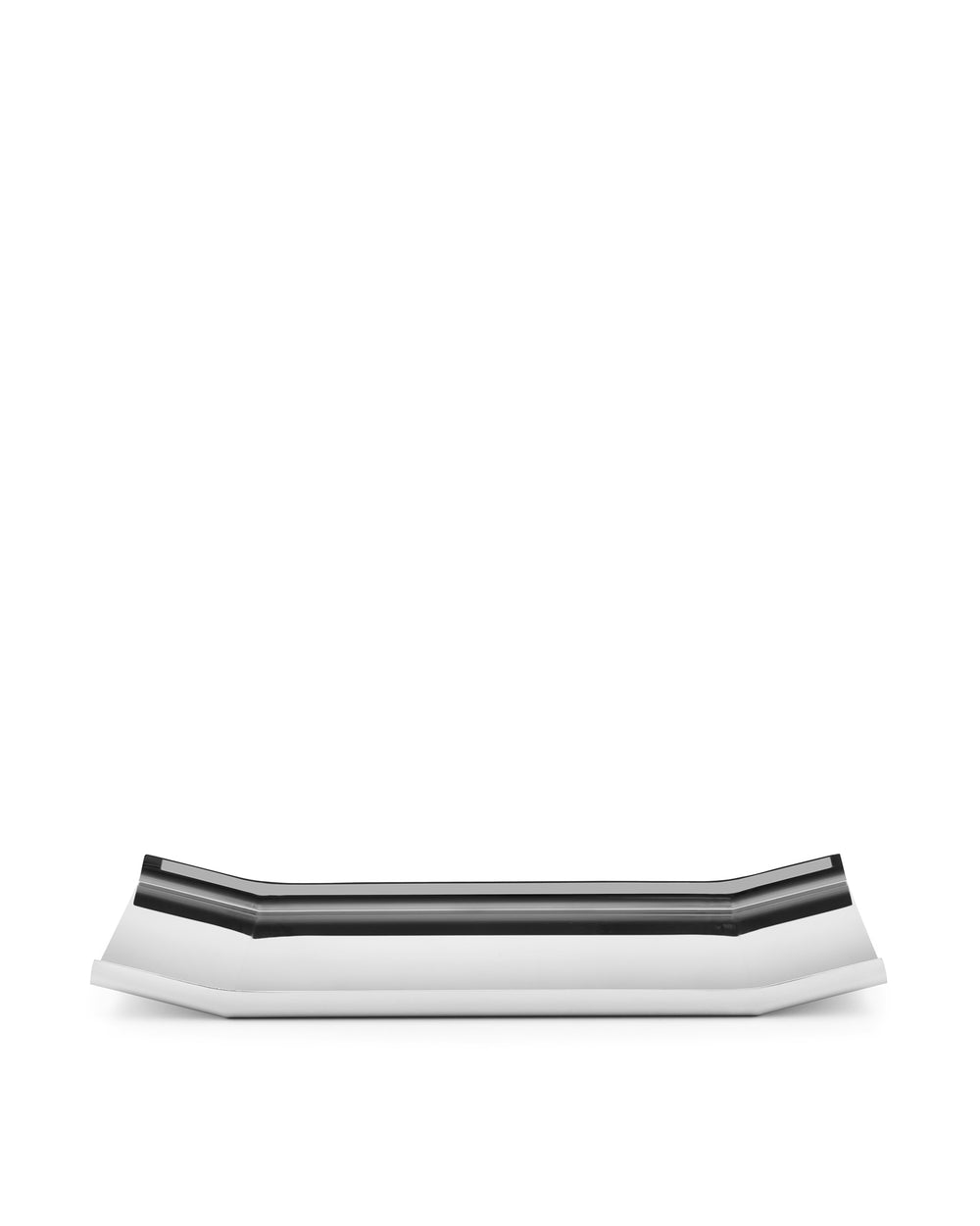 Elongated silver metal tray by Alessi, featuring a modern, reflective octagonal design.