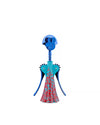 Blue and teal Anna G. corkscrew by Alessi featuring a smiling face and a red patterned base.