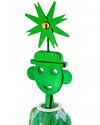 Green Alessandro M. corkscrew by Alessi with a star top, gold center, and a leafy green patterned body.