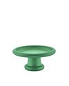 Matte green pedestal bowl by Alessi with a wide, rounded rim and smooth design.