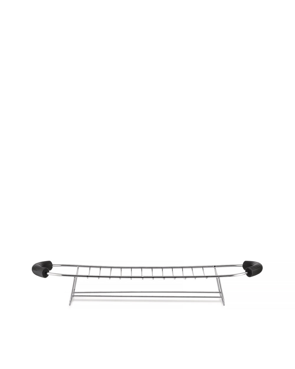 Plissé toaster by Alessi, showing a chrome warming rack with black rubberized ends.