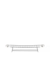 Plissé silver chrome toast rack by Alessi, with white end caps, angled front view.