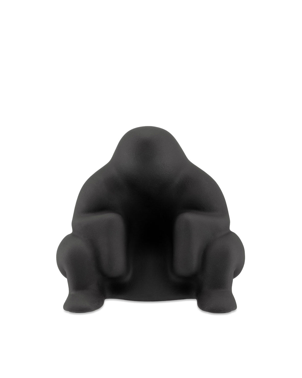 Black matte Dédé doorstop by Alessi, shaped like a squatting figure on a white background.