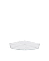 Clear triangular glass corner spare part by Alessi with raised edges.