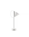 Matte white Tsumiki lamp by Alessi with a conical shade and a distinctive looped cable design.