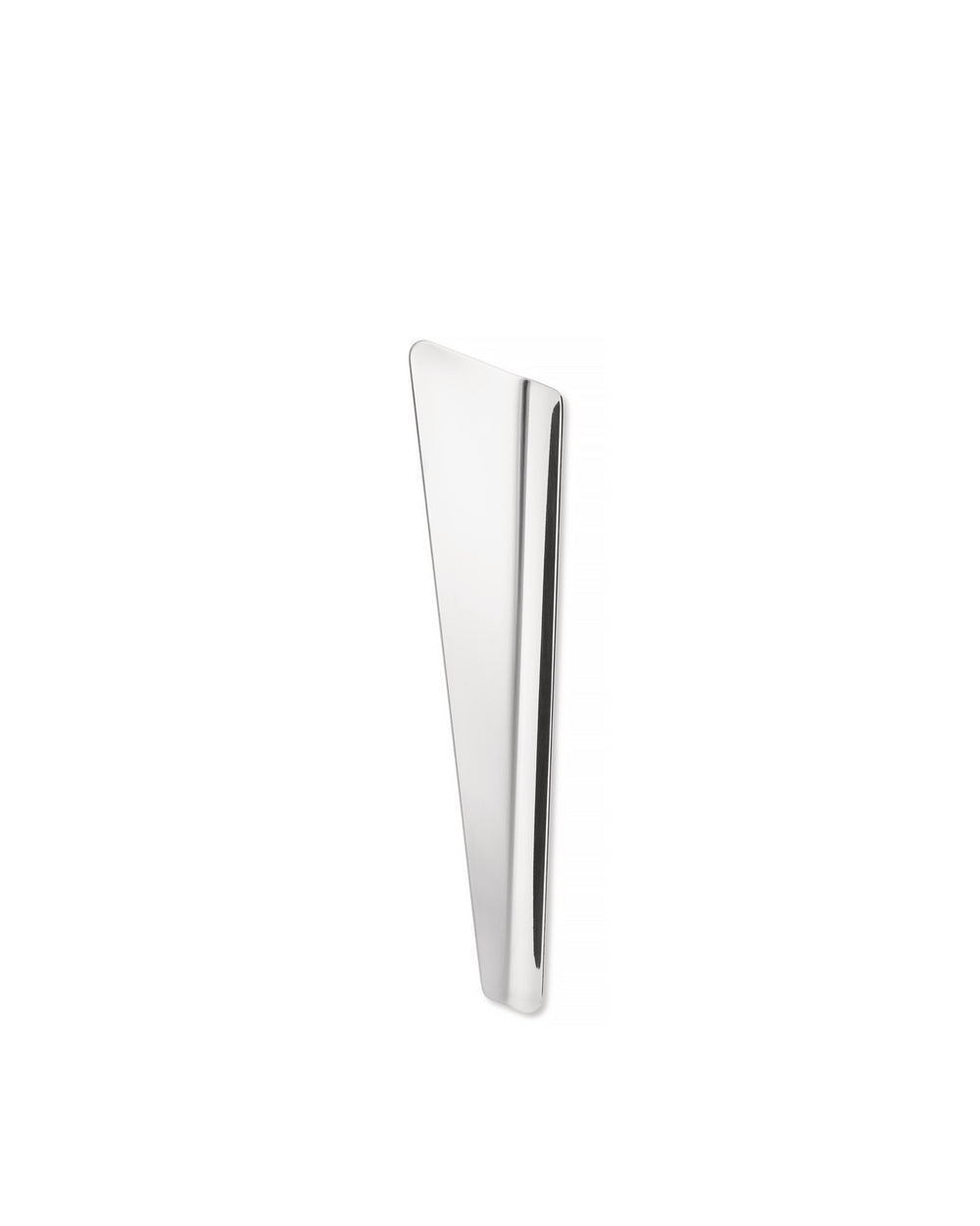 Silver-colored metal flatware piece by Alessi, with a sleek, modern, and reflective design on a white background.