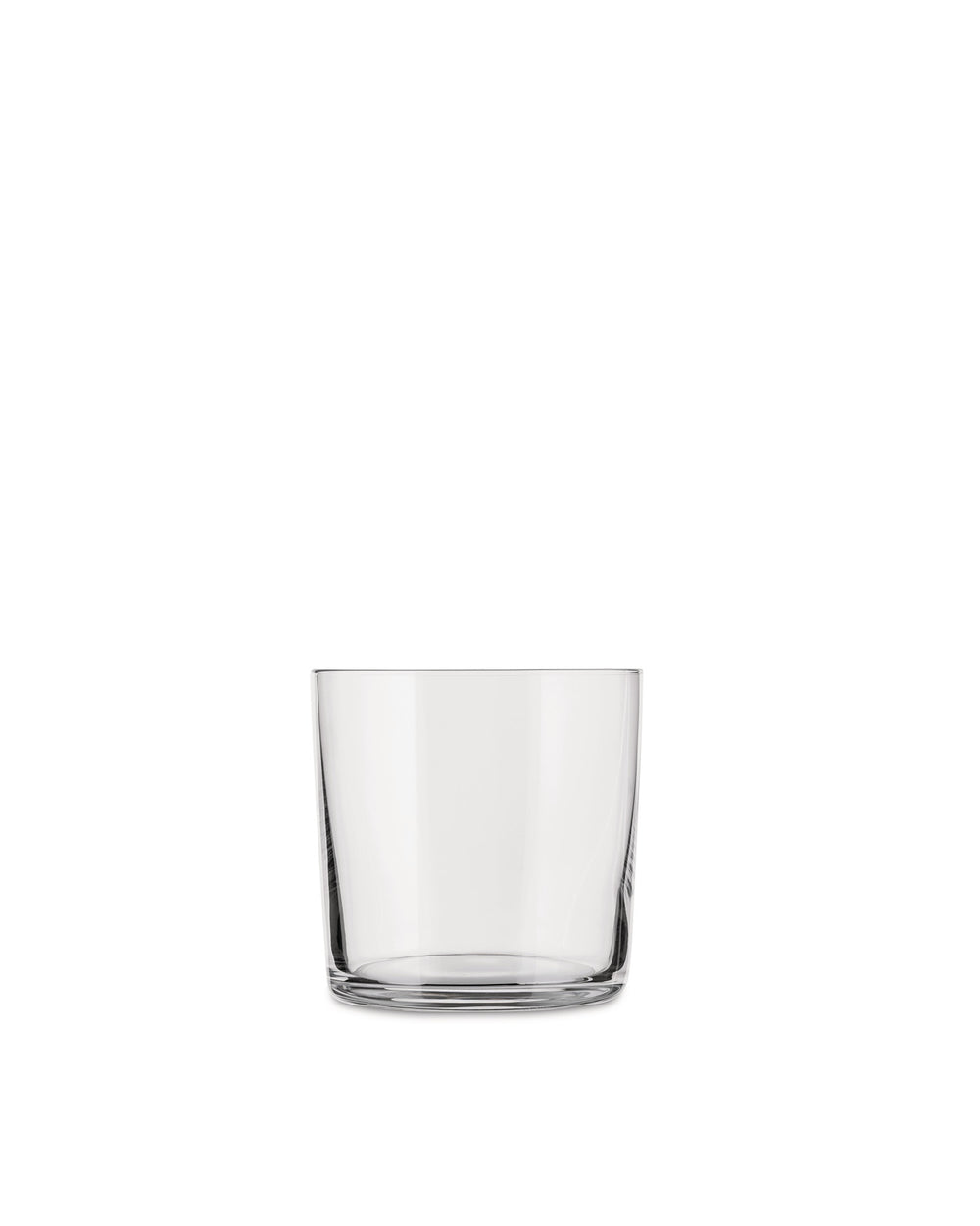 Clear drinking glass by Alessi, a simple, straight-sided tumbler with a thick base, shown from the front.