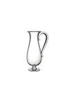 A clear glass pitcher by Alessi with a distinct narrow neck and flared base, featuring a curved handle.