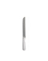 Silver serrated knife by Alessi with a sleek, polished metallic handle, standing upright.