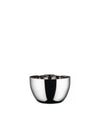 Polished steel bowl by Alessi, featuring a reflective interior with a grid-like pattern and a sleek exterior.