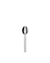 Stainless steel spoon by Alessi with a glossy bowl and a rectangular handle, presented vertically.