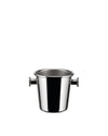 Shiny stainless steel serving pot by Alessi with two short, tubular handles.