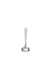 Silver polished stainless steel ladle by Alessi with a sleek, modern design.