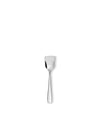 Polished silver-toned dessert spoon by Alessi, featuring a modern, minimalist design and rectangular bowl.