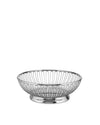 Silver stainless steel fruit bowl by Alessi with a sleek wire design and polished base.