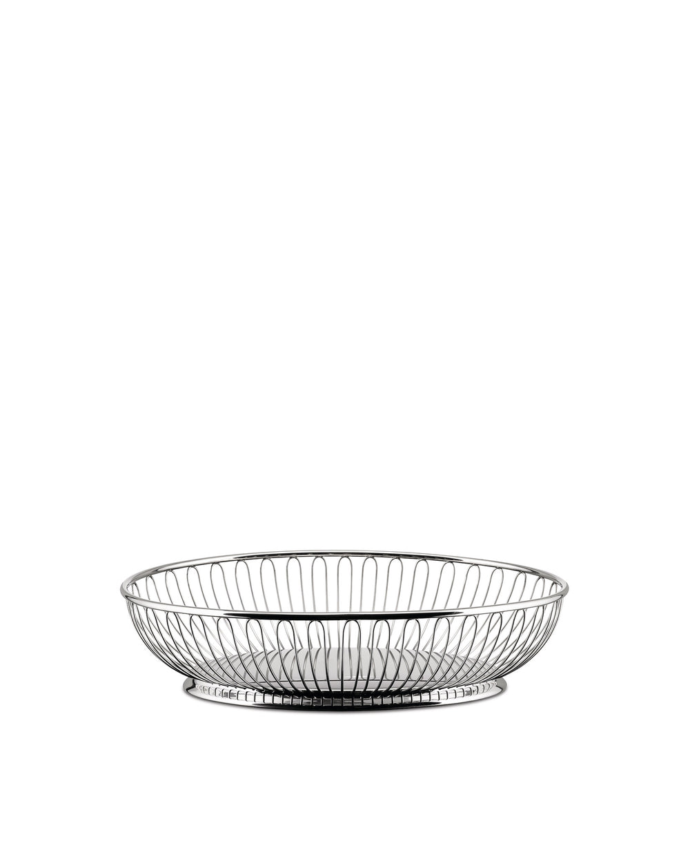 Silver wire bowl by Alessi, an oval and shallow design with a ridged solid base.