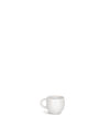 Small white rounded cup by Alessi with a simple handle.