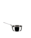 Stainless steel saucepan by Alessi with a polished finish and long handle, shown in a side view.