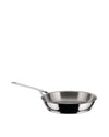 Stainless steel frying pan by Alessi, with a brushed interior and polished silver exterior on a white background.