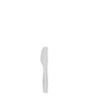 Silver-colored knife by Alessi with a sleek, minimalist design, vertically oriented.